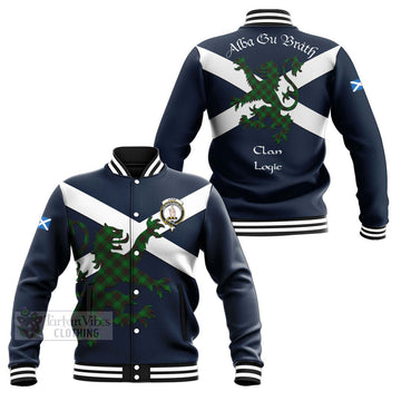 Logie Tartan Lion Rampant Baseball Jacket Proudly Display Your Heritage with Alba Gu Brath and Clan Name Unisex - Tartan Vibes Clothing
