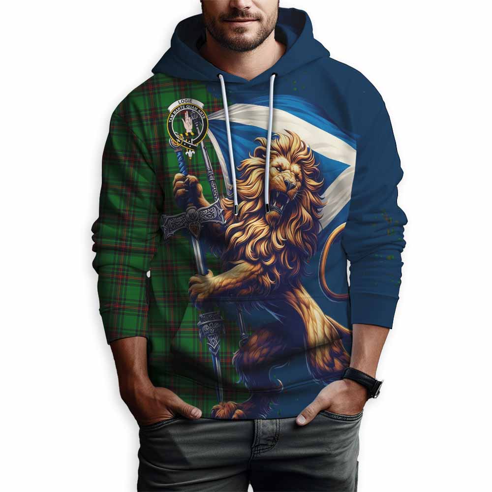 Tartan Vibes Clothing Logie Tartan Family Crest Hoodie with Scottish Majestic Lion