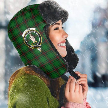 Logie Tartan Winter Trapper Hat with Family Crest