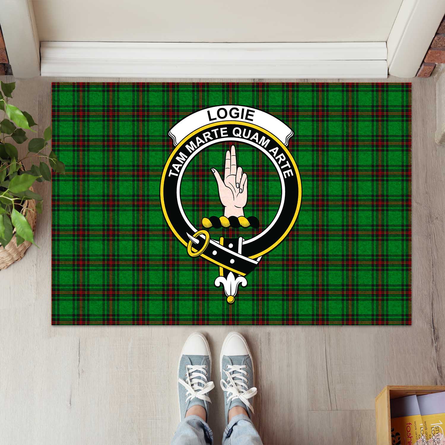 Logie Tartan Door Mat with Family Crest - Tartanvibesclothing