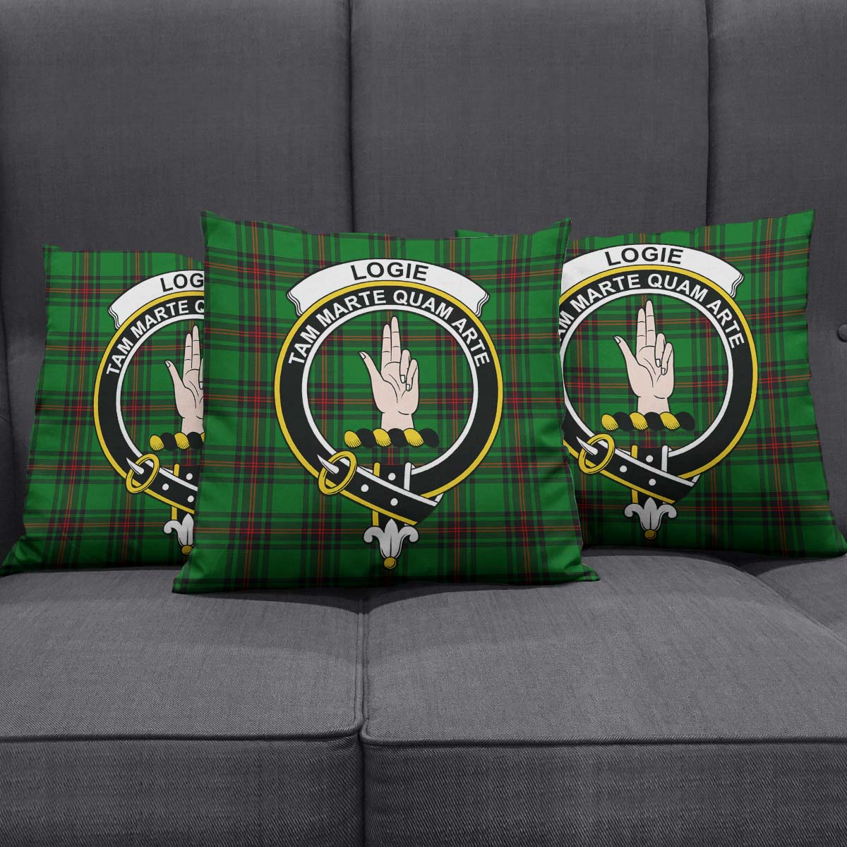 Logie Tartan Pillow Cover with Family Crest Square Pillow Cover - Tartanvibesclothing