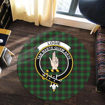 Logie Tartan Round Rug with Family Crest