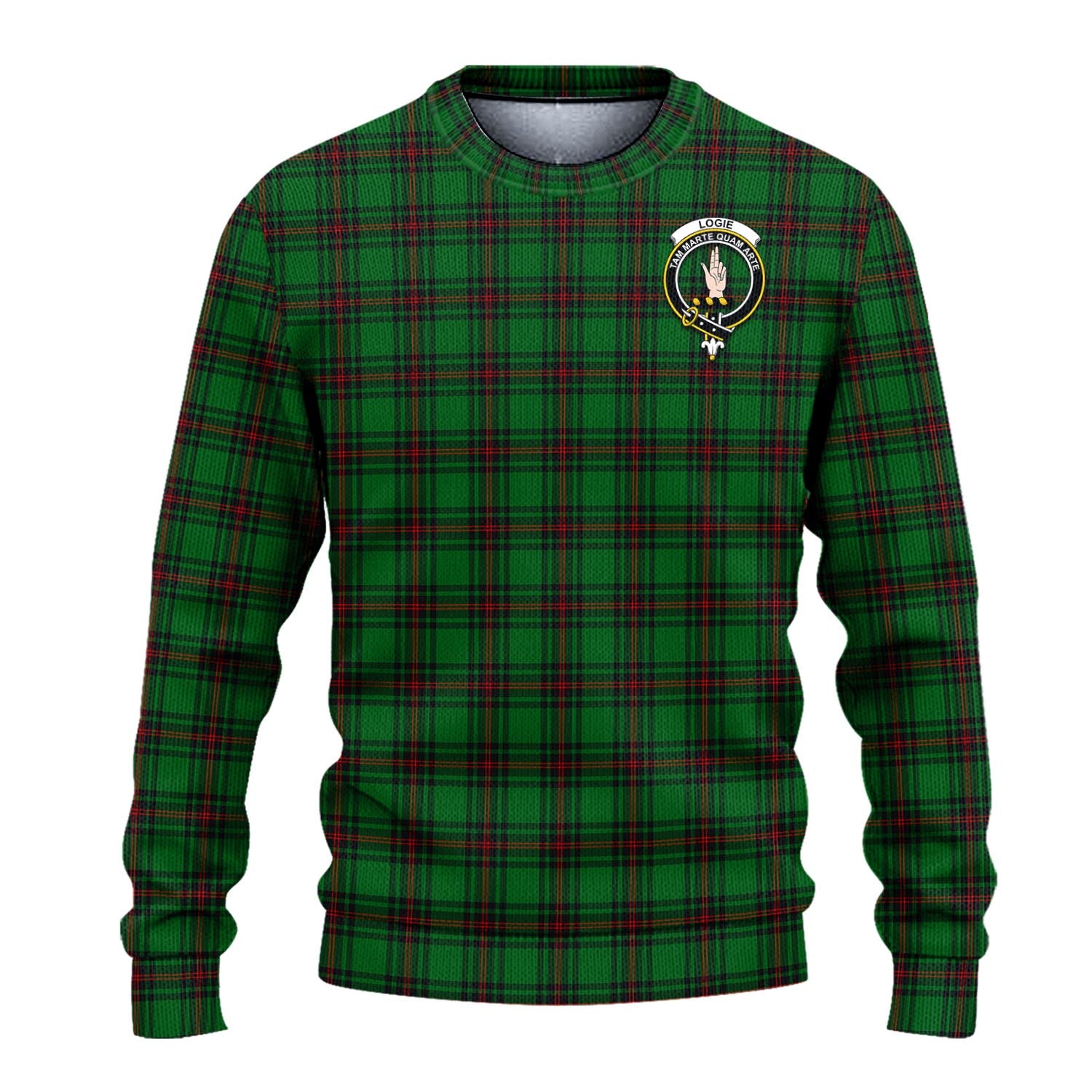 Logie Tartan Knitted Sweater with Family Crest - Tartanvibesclothing