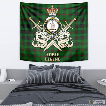 Logie Tartan Tapestry with Clan Crest and the Golden Sword of Courageous Legacy