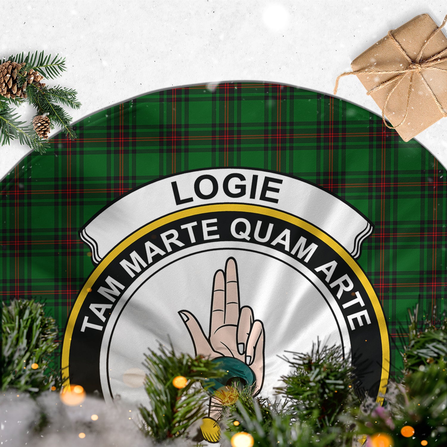 Logie Tartan Christmas Tree Skirt with Family Crest - Tartanvibesclothing