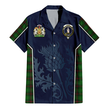 Logie Tartan Short Sleeve Button Up Shirt with Family Crest and Scottish Thistle Vibes Sport Style