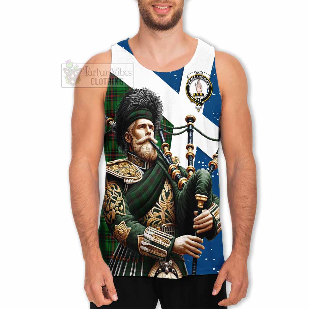 Logie Tartan Men's Tank Top with Family Crest Scottish Bagpiper Vibes