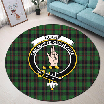 Logie Tartan Round Rug with Family Crest