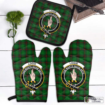 Logie Tartan Combo Oven Mitt & Pot-Holder with Family Crest Black - Tartan Vibes Clothing