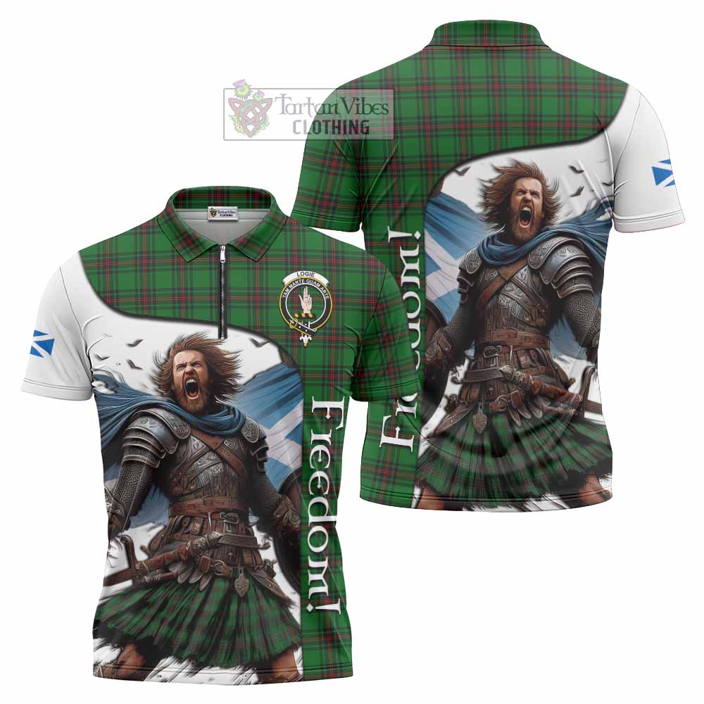 Tartan Vibes Clothing Logie Crest Tartan Zipper Polo Shirt Inspired by the Freedom of Scottish Warrior