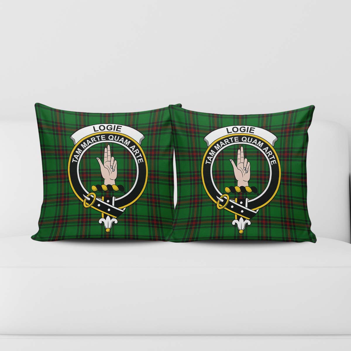 Logie Tartan Pillow Cover with Family Crest - Tartanvibesclothing