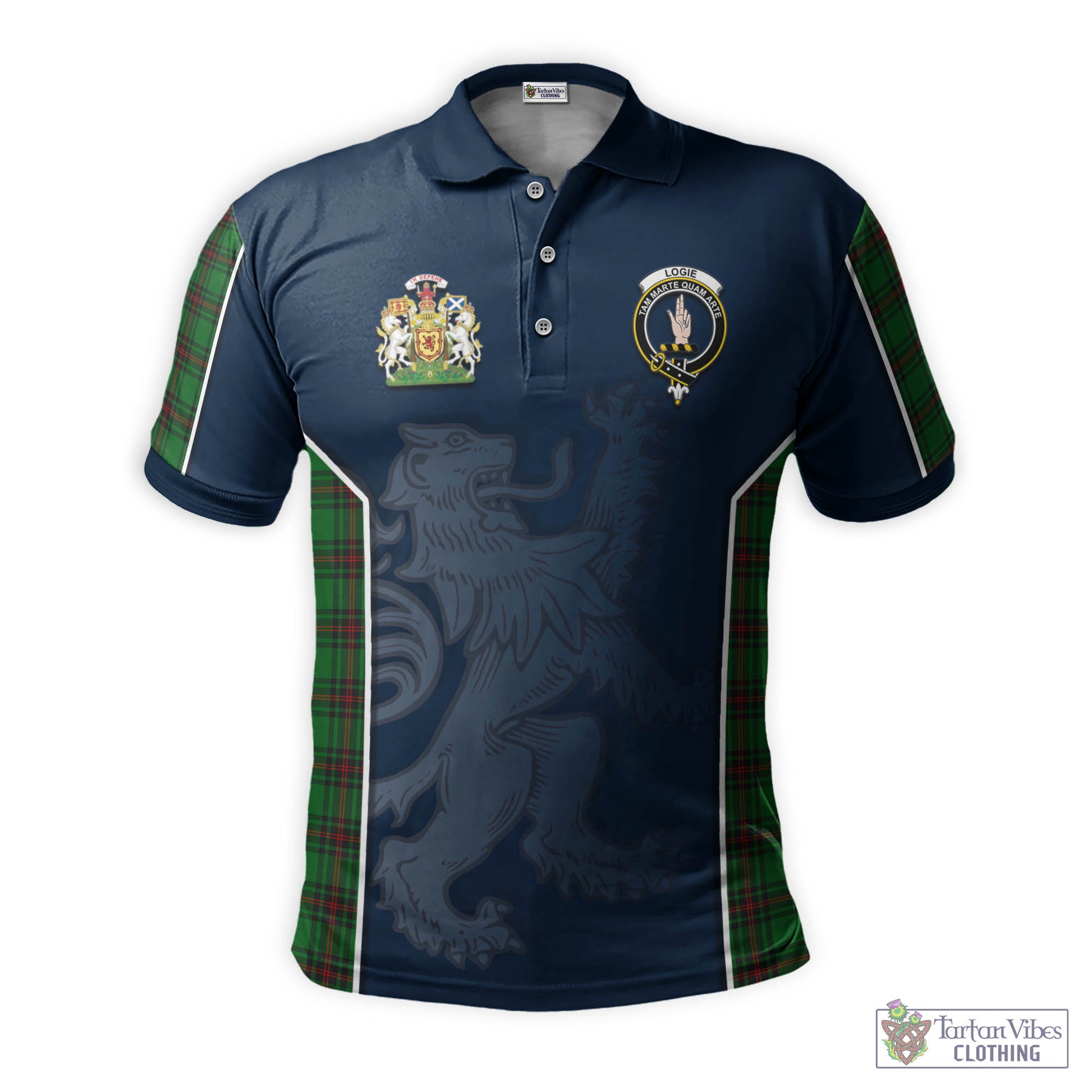 Tartan Vibes Clothing Logie Tartan Men's Polo Shirt with Family Crest and Lion Rampant Vibes Sport Style