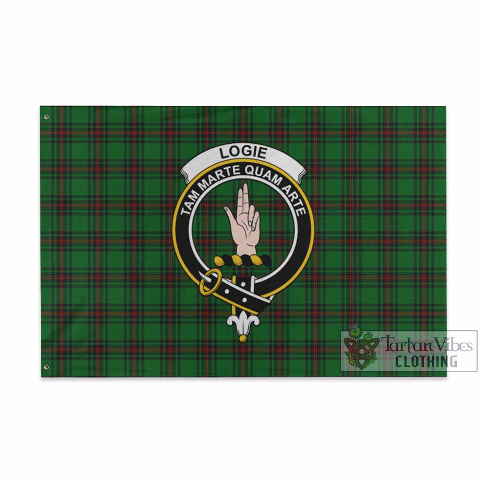 Tartan Vibes Clothing Logie Tartan House Flag with Family Crest