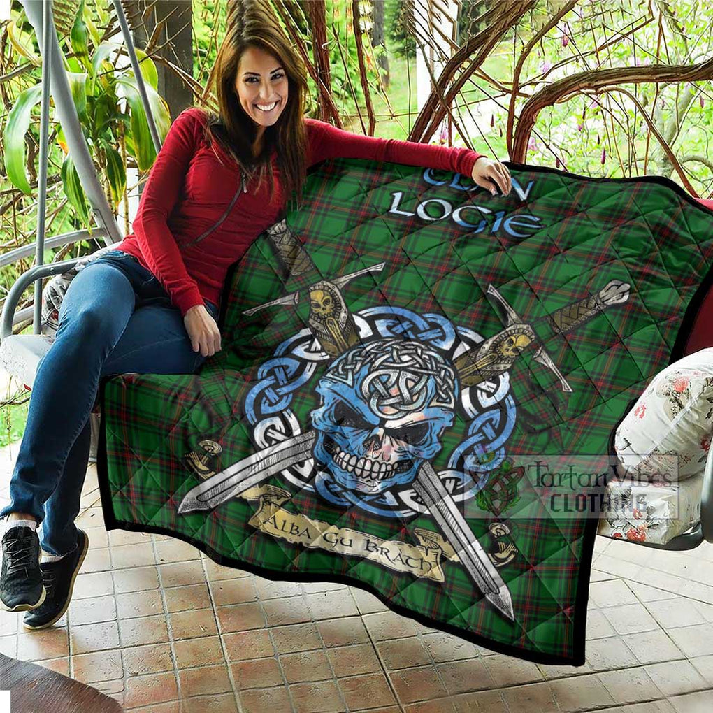 Tartan Vibes Clothing Logie Tartan Quilt with Celtic Skull Alba Gu Brath Style