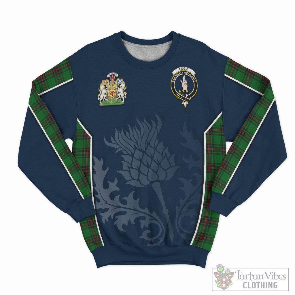 Tartan Vibes Clothing Logie Tartan Sweatshirt with Family Crest and Scottish Thistle Vibes Sport Style