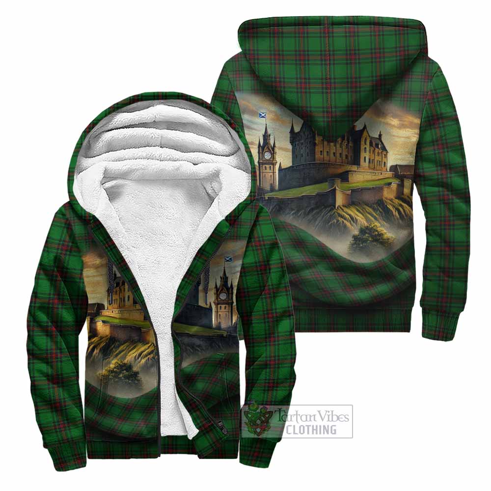 Logie Tartan Family Crest Sherpa Hoodie with Scottish Ancient Castle Style Unisex - Tartan Vibes Clothing