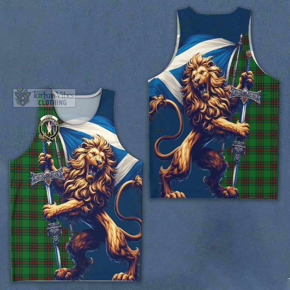 Tartan Vibes Clothing Logie Tartan Family Crest Men's Tank Top with Scottish Majestic Lion