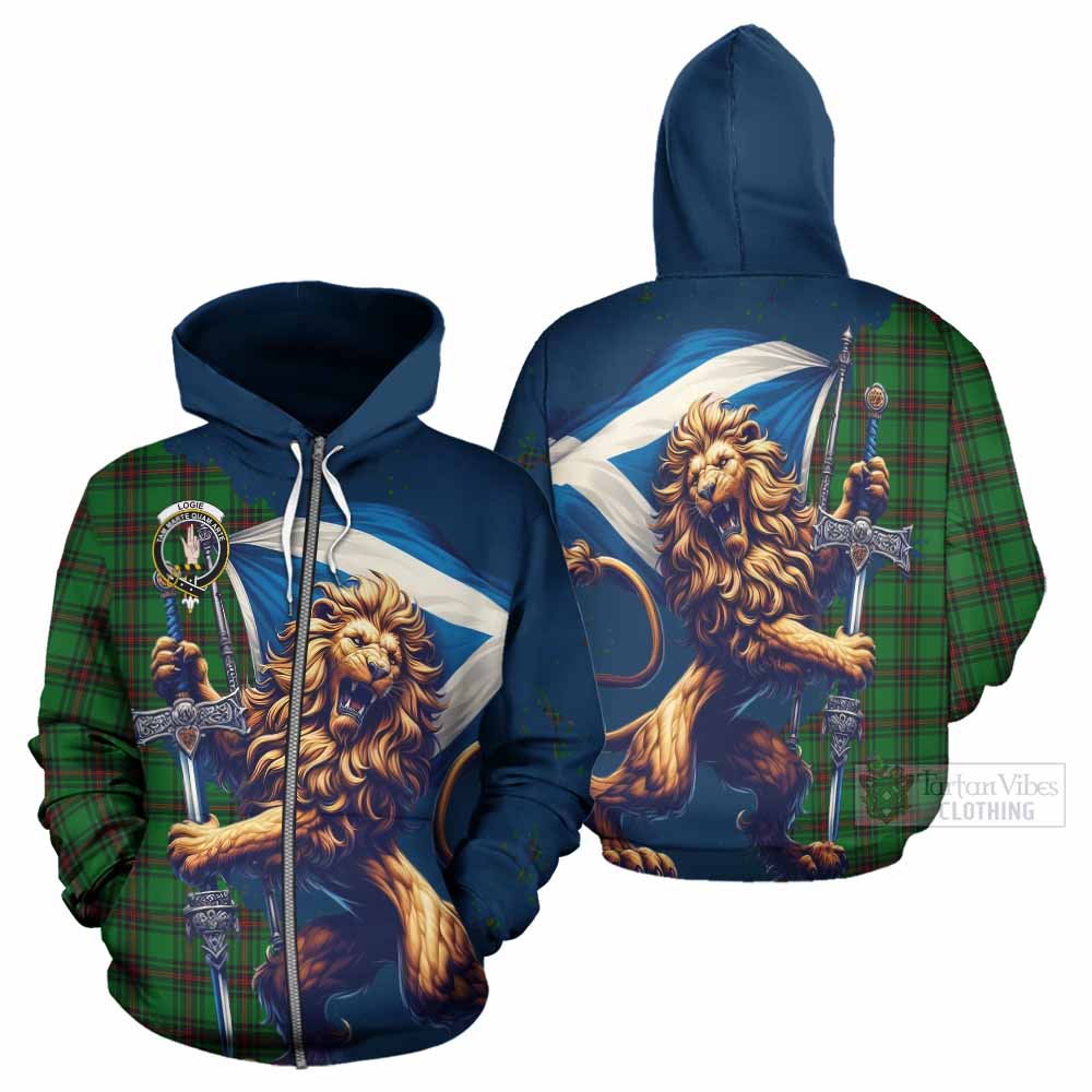 Tartan Vibes Clothing Logie Tartan Family Crest Hoodie with Scottish Majestic Lion