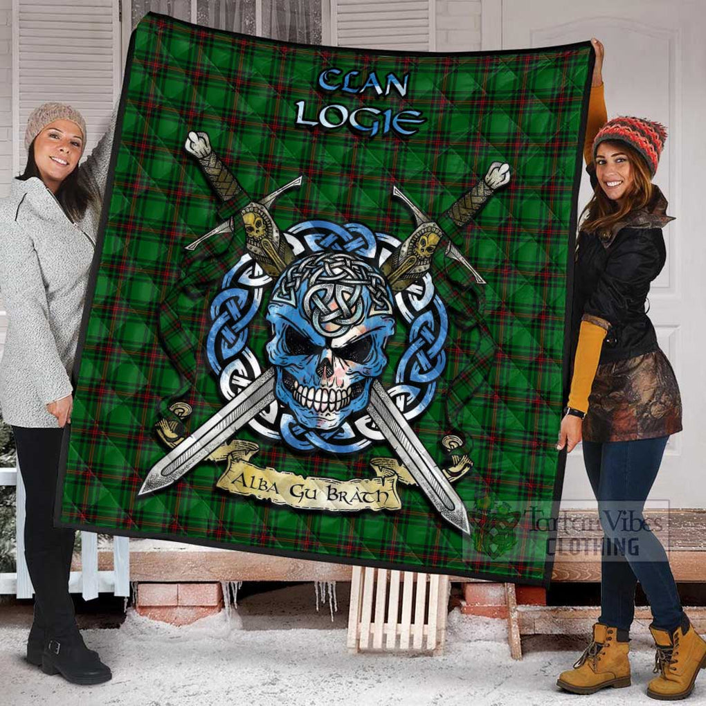 Tartan Vibes Clothing Logie Tartan Quilt with Celtic Skull Alba Gu Brath Style