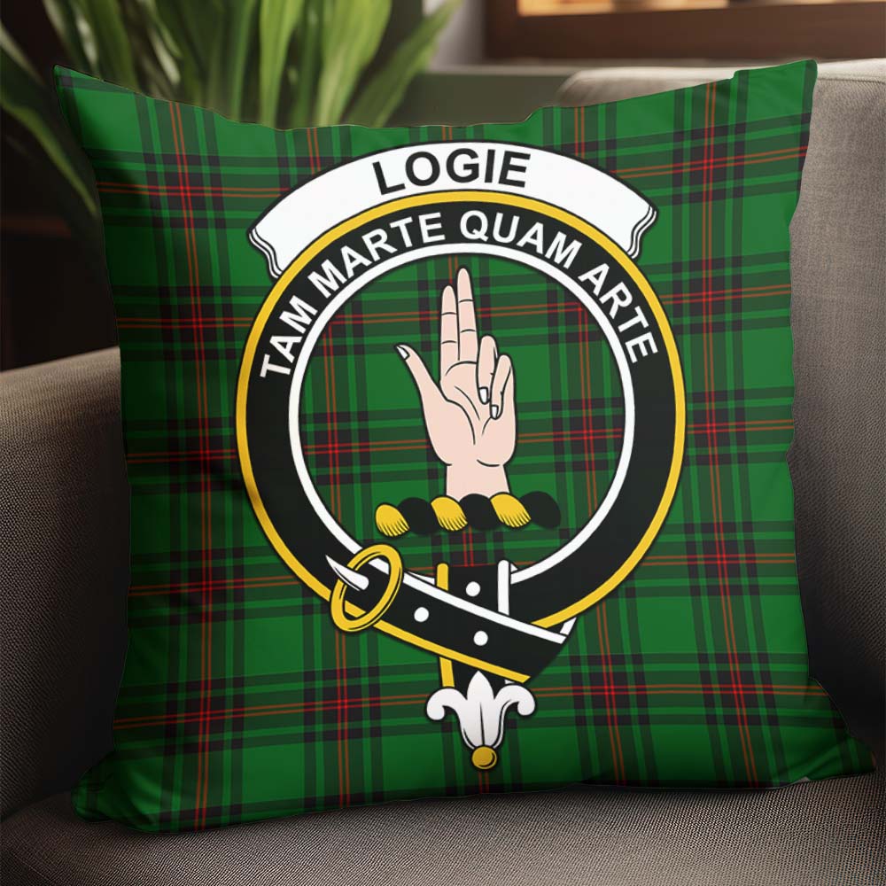 Logie Tartan Pillow Cover with Family Crest - Tartanvibesclothing