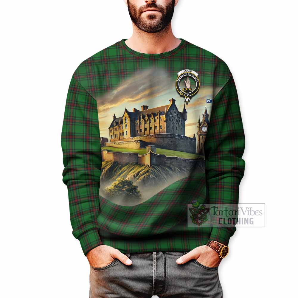 Logie Tartan Family Crest Sweatshirt with Scottish Ancient Castle Style - Tartan Vibes Clothing
