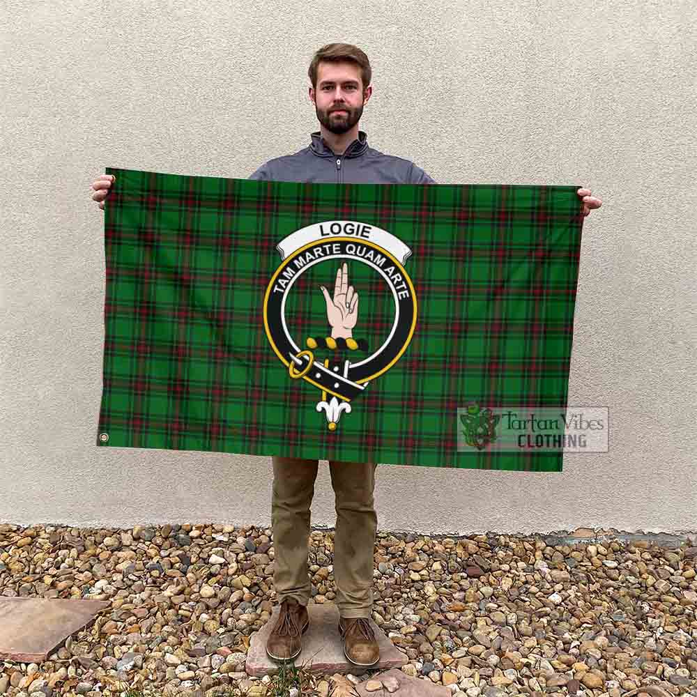 Tartan Vibes Clothing Logie Tartan House Flag with Family Crest