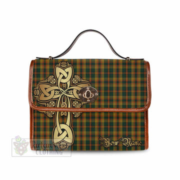 Londonderry (Derry) County Ireland Tartan Waterproof Canvas Bag Golden Thistle Celtic Cross Style