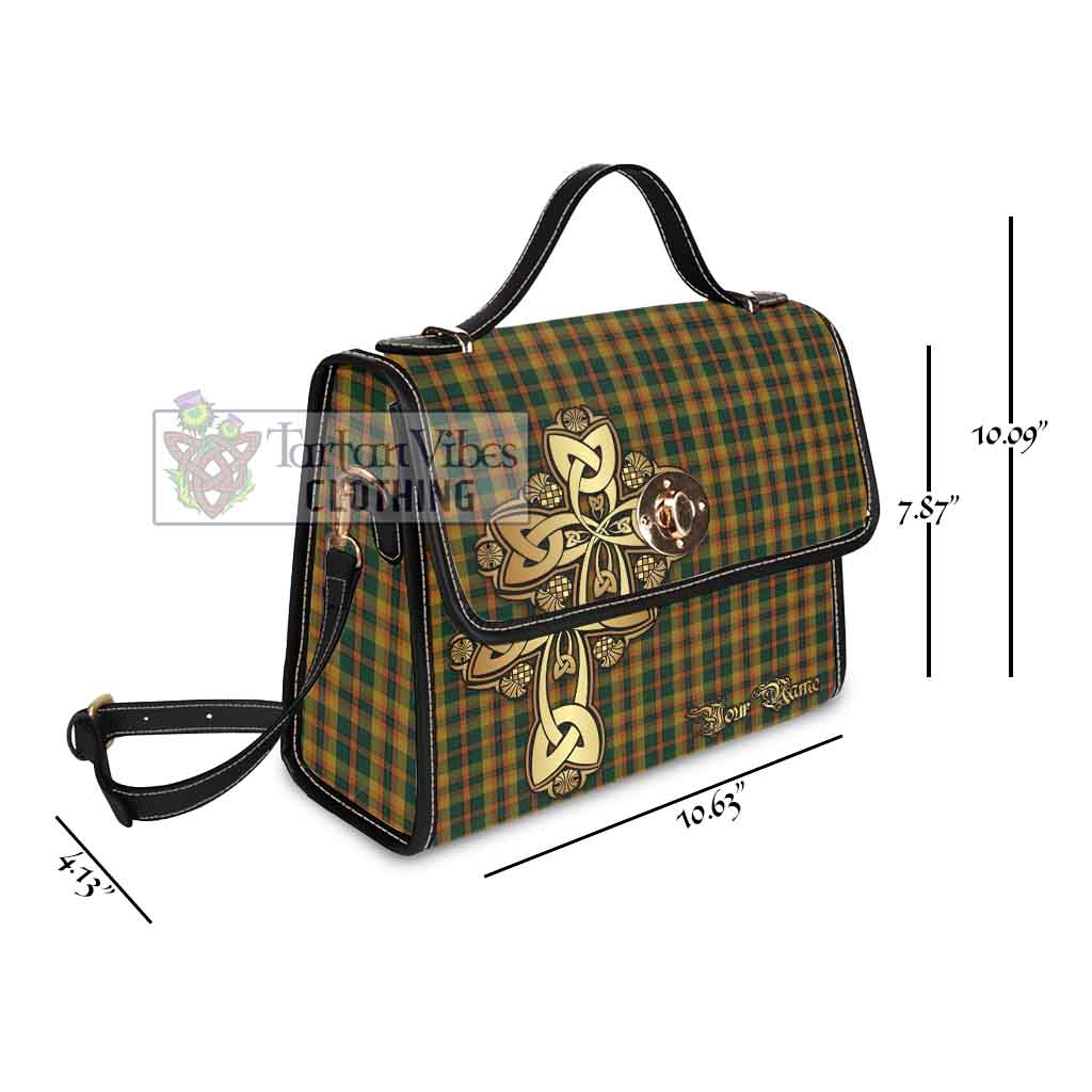 Tartan Vibes Clothing Londonderry (Derry) County Ireland Tartan Waterproof Canvas Bag Golden Thistle Celtic Cross Style