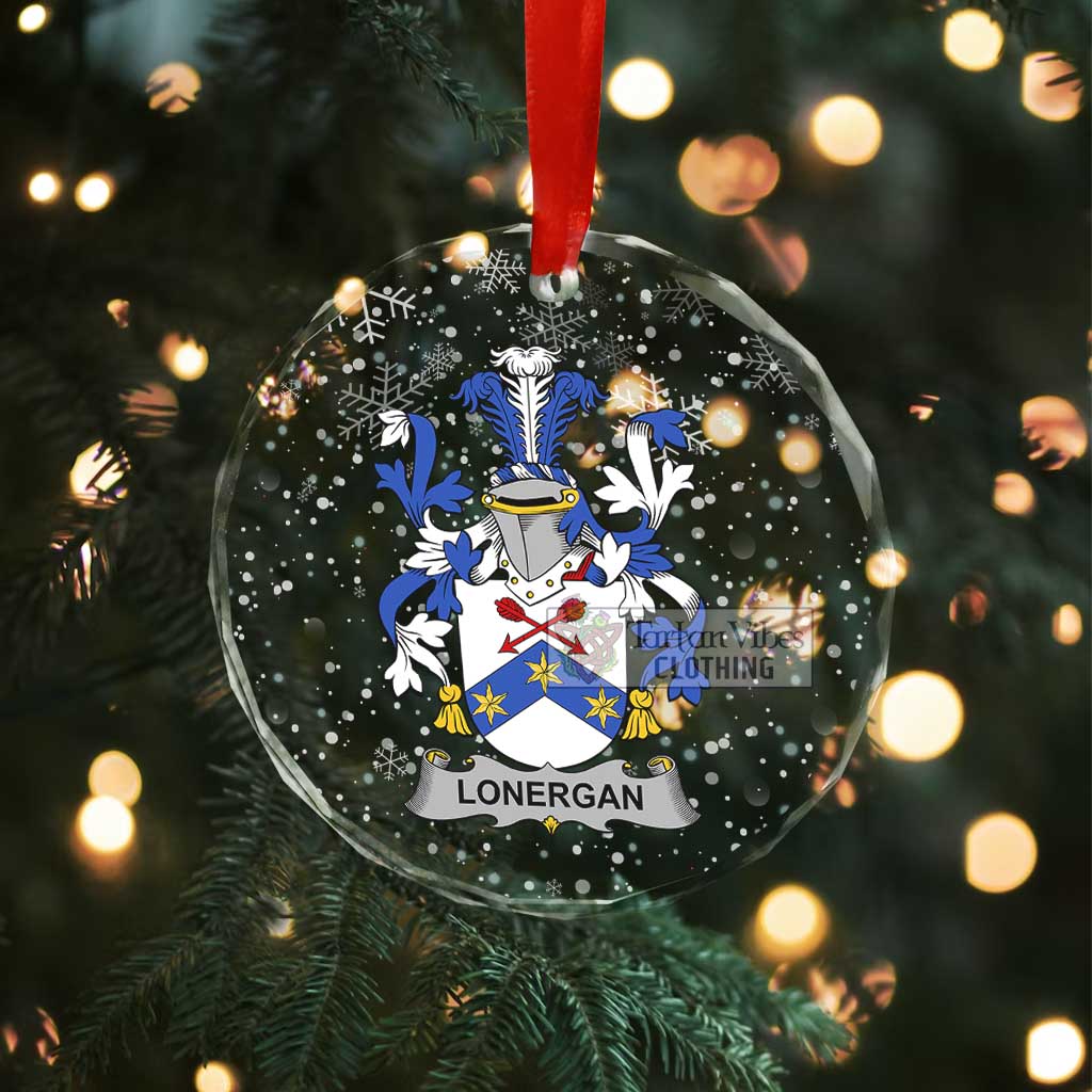 Tartan Vibes Clothing Lonergan Irish Clan Christmas Glass Ornament with Coat of Arms