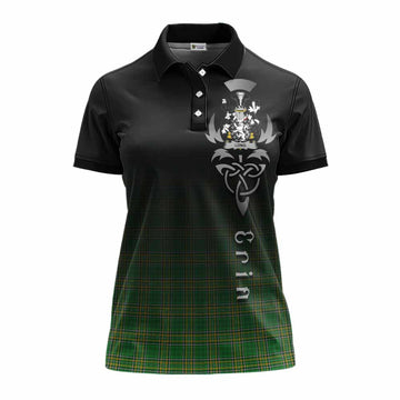 Long Irish Clan Women's Polo Shirt with Coat of Arms Erin Go Bragh Celtic Inspired Women - Tartan Vibes Clothing