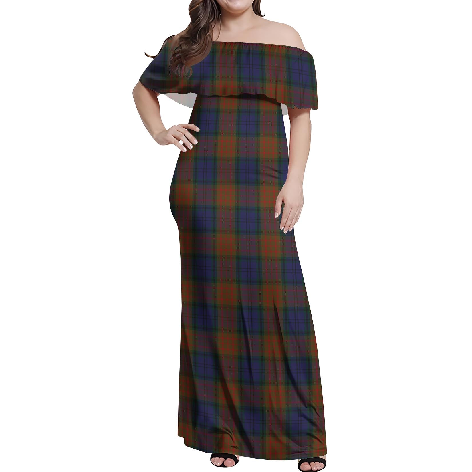 Longford County Ireland Tartan Off Shoulder Long Dress Women's Dress - Tartanvibesclothing