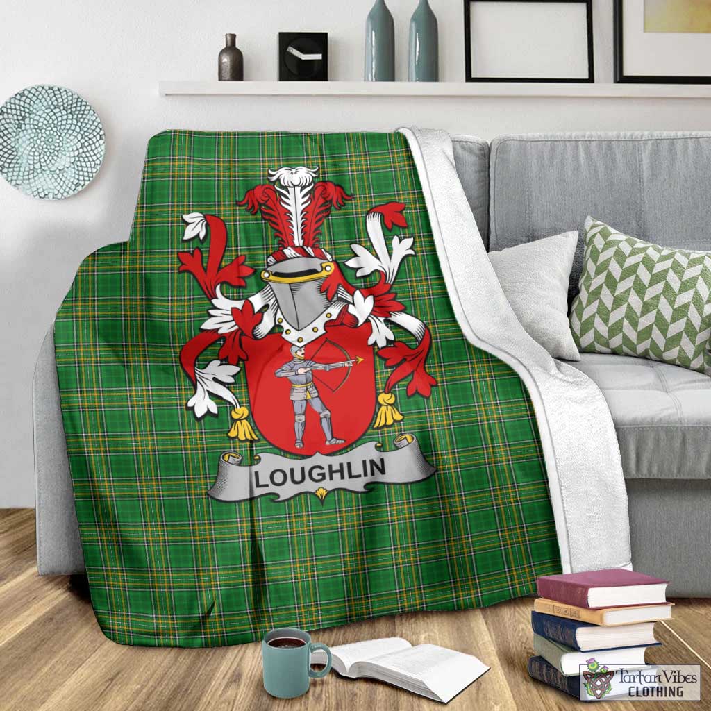 Tartan Vibes Clothing Loughlin Irish Clan Tartan Blanket with Coat of Arms