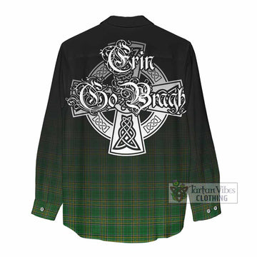 Loughnan Irish Clan Women's Casual Shirt with Coat of Arms Erin Go Bragh Celtic Inspired - Tartan Vibes Clothing