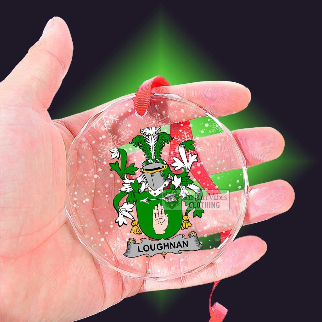 Tartan Vibes Clothing Loughnan Irish Clan Christmas Glass Ornament with Coat of Arms