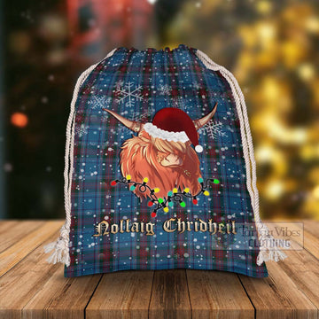 Louth County Ireland Tartan Christmas Santa's Bag with Twinkle Highland Cattle