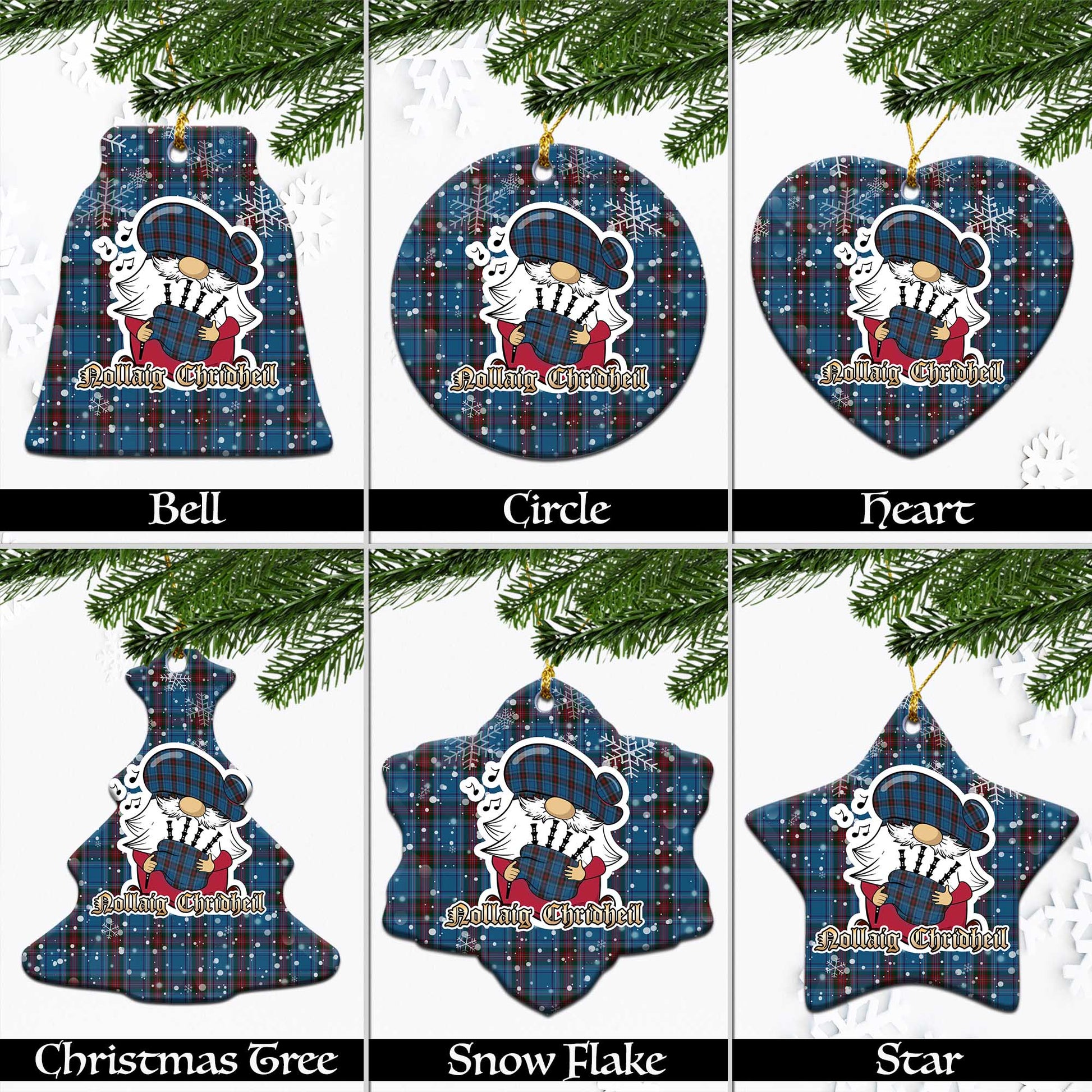 Louth County Ireland Tartan Christmas Ornaments with Scottish Gnome Playing Bagpipes Ceramic - Tartanvibesclothing