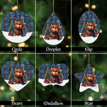 Louth County Ireland Tartan Christmas Aluminium Ornament with Adorable Highland Coo