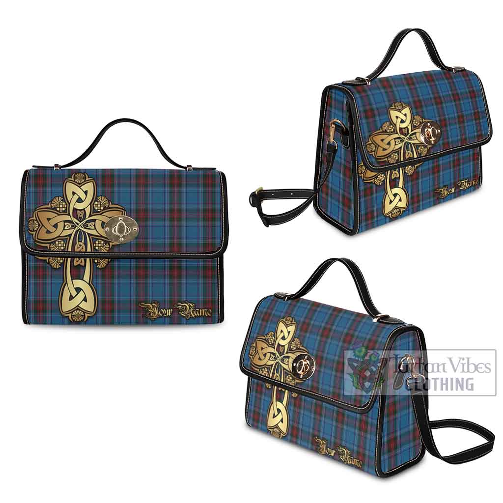 Tartan Vibes Clothing Louth County Ireland Tartan Waterproof Canvas Bag Golden Thistle Celtic Cross Style