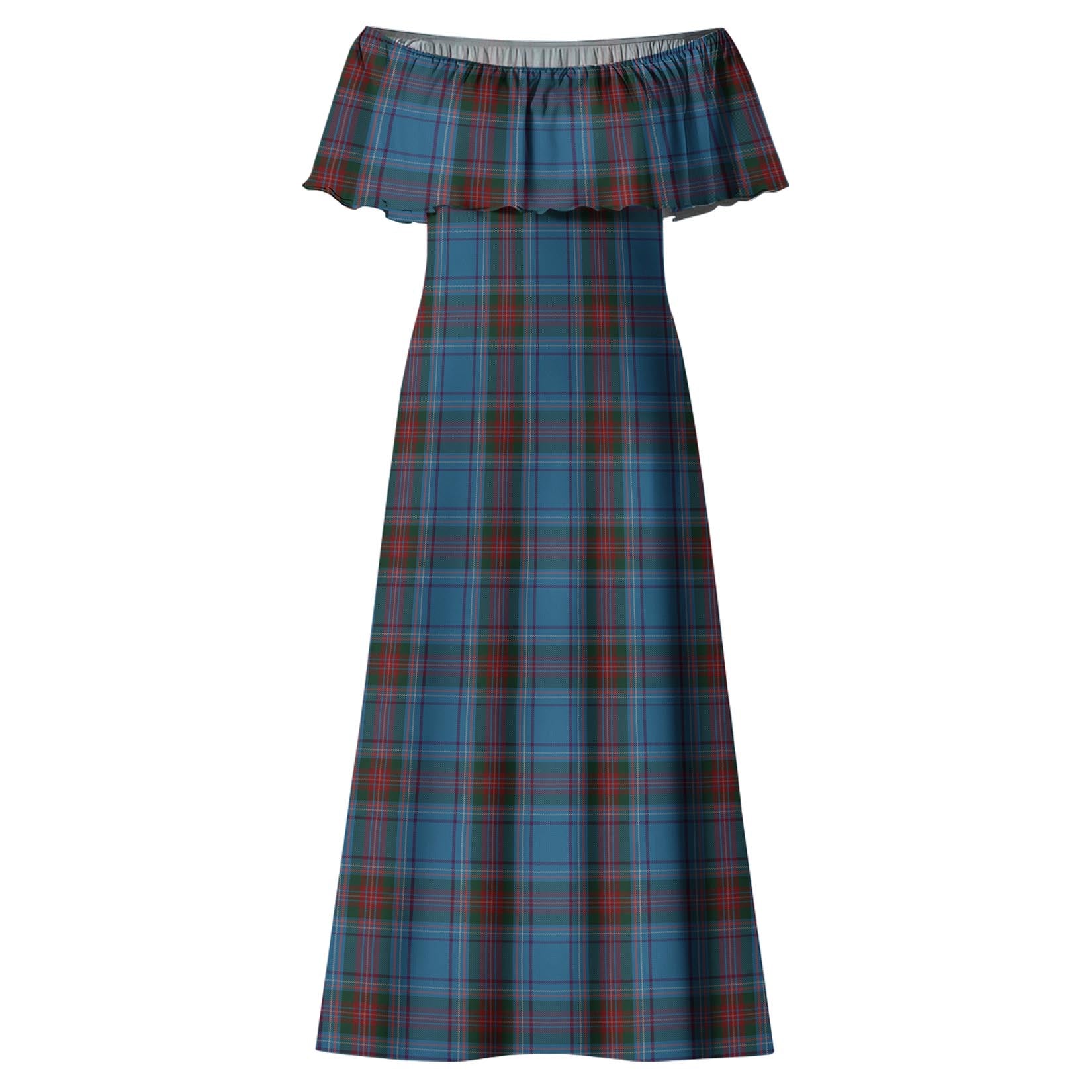 Louth County Ireland Tartan Off Shoulder Long Dress - Tartanvibesclothing