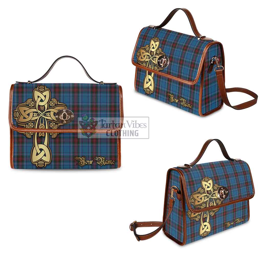 Tartan Vibes Clothing Louth County Ireland Tartan Waterproof Canvas Bag Golden Thistle Celtic Cross Style