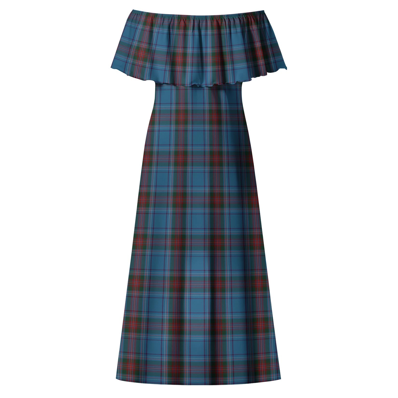 Louth County Ireland Tartan Off Shoulder Long Dress - Tartanvibesclothing