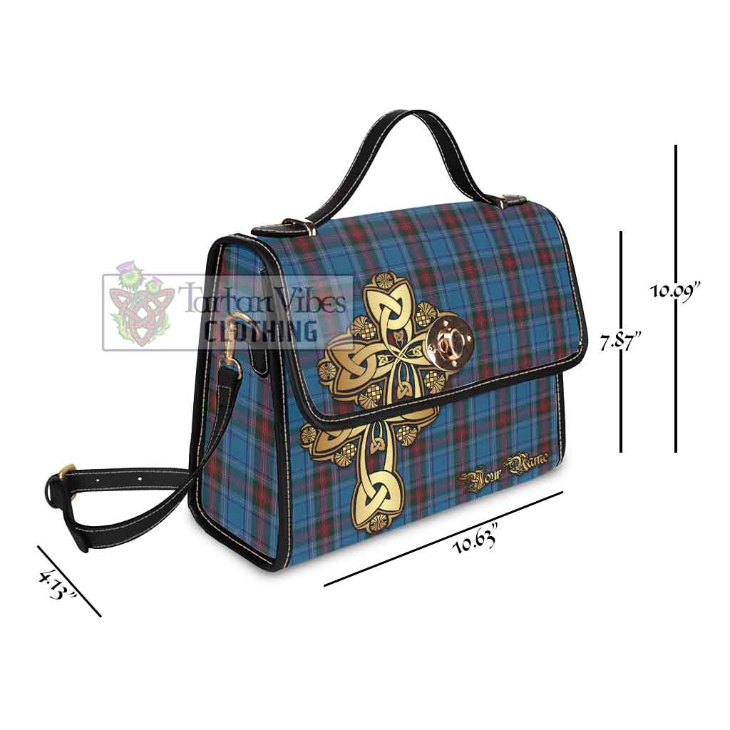 Tartan Vibes Clothing Louth County Ireland Tartan Waterproof Canvas Bag Golden Thistle Celtic Cross Style