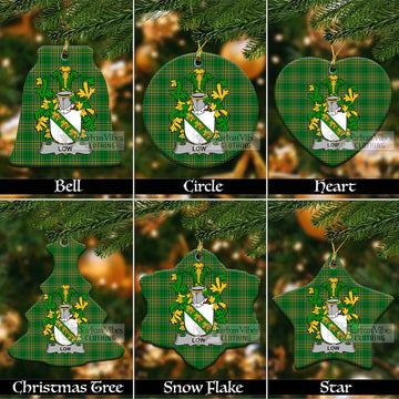 Low Irish Clan Tartan Christmas Ceramic Ornament with Coat of Arms