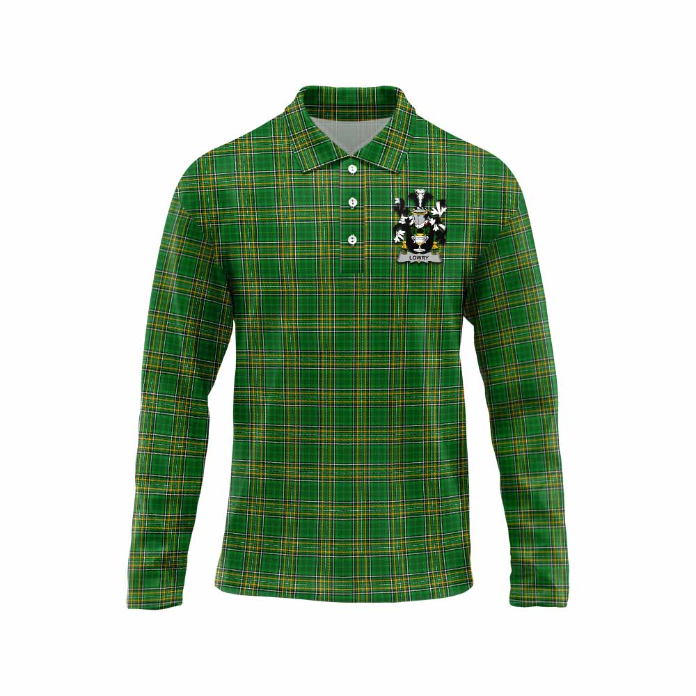 Tartan Vibes Clothing Lowry Irish Clan Tartan Long Sleeve Polo Shirt with Coat of Arms