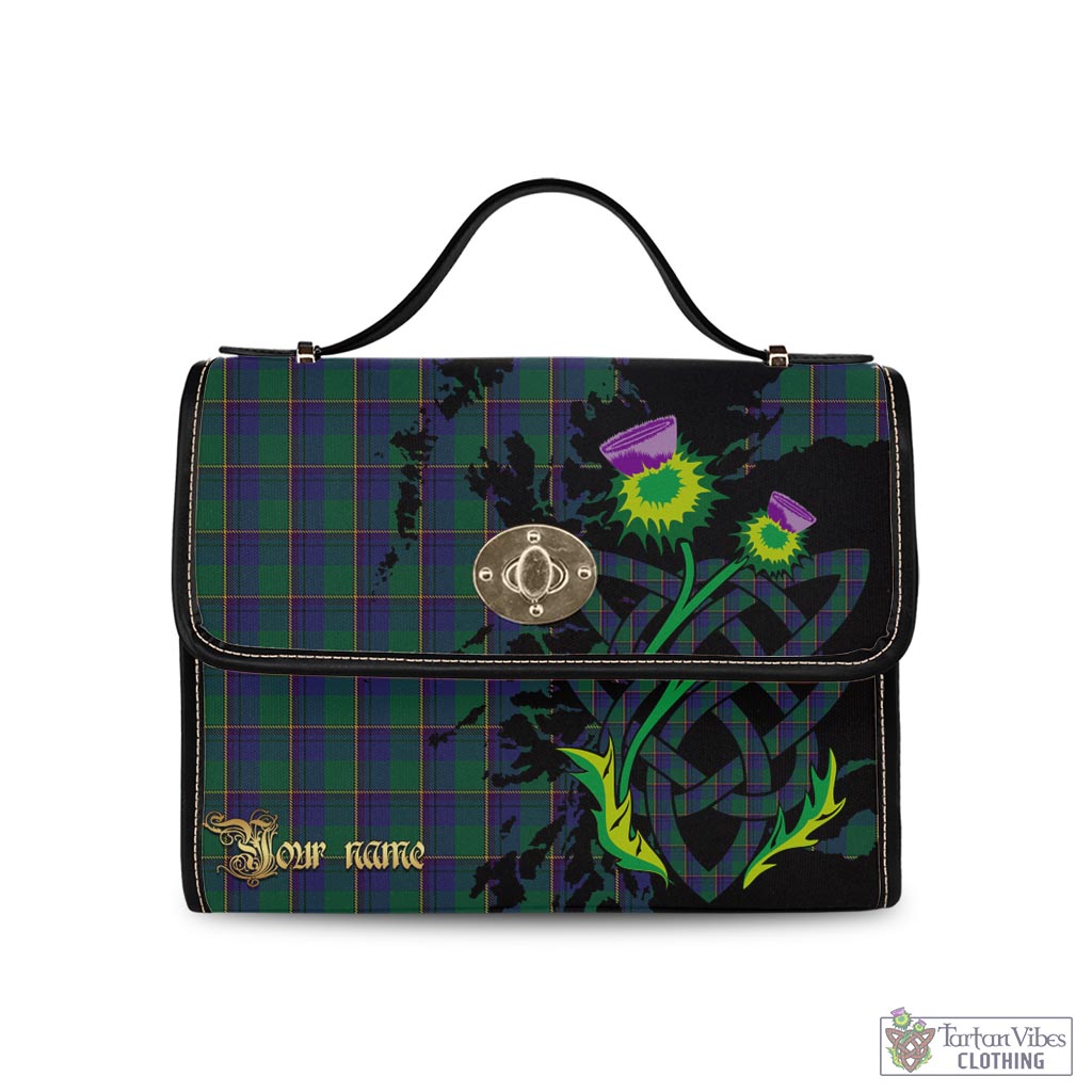 Lowry Tartan Waterproof Canvas Bag with Scotland Map and Thistle Celtic Accents Black Leather Strap One Size 10.5*20*27cm - Tartan Vibes Clothing