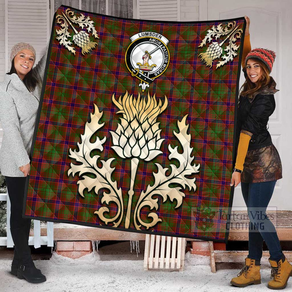 Tartan Vibes Clothing Lumsden Tartan Quilt with Family Crest and Golden Thistle Style