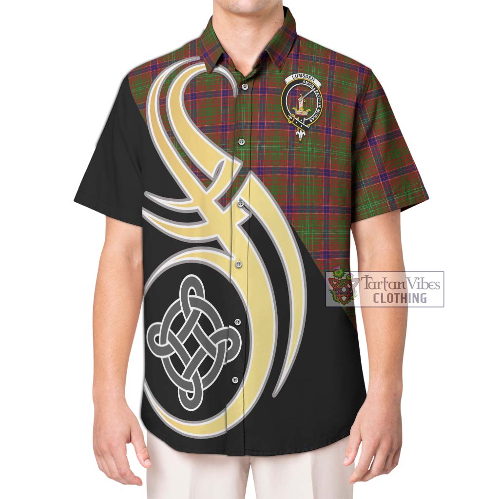 Lumsden Tartan Short Sleeve Button Shirt with Family Crest and Celtic Symbol Style Kid - Tartan Vibes Clothing