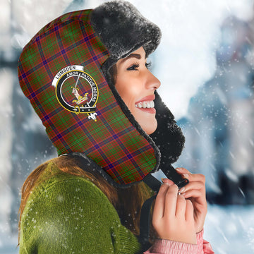 Lumsden Tartan Winter Trapper Hat with Family Crest