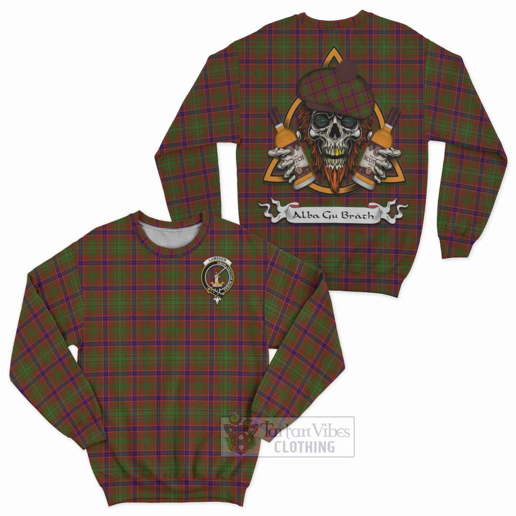 Tartan Vibes Clothing Lumsden Tartan Sweatshirt with Family Crest and Bearded Skull Holding Bottles of Whiskey