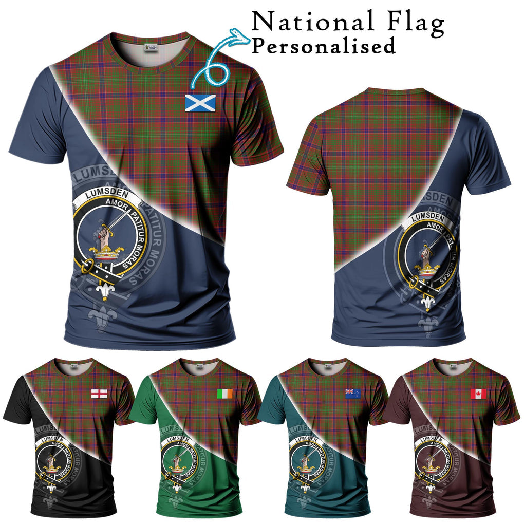 Lumsden Tartan T-Shirt with Personalised National Flag and Family Crest Half Style Kid's Shirt - Tartanvibesclothing Shop